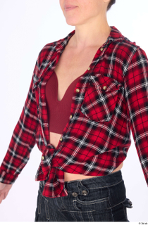 Hanane casual dressed plaid knotted flannel shirt red bra upper…